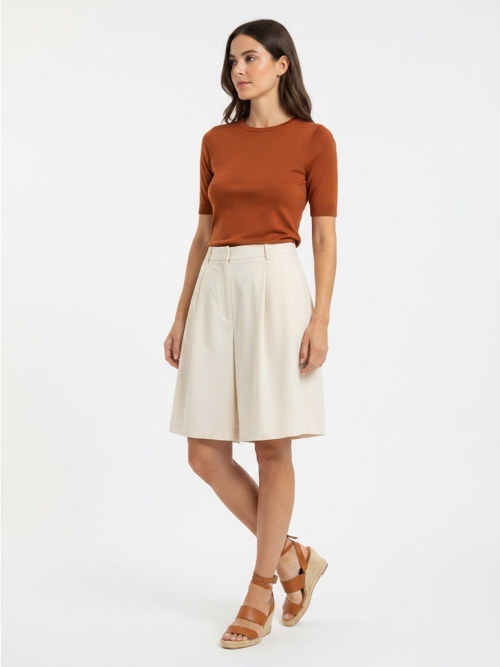 Zara Cream Linen Blend High Waisted Pleated Bermuda Shorts XXL Quiet Luxury Chic